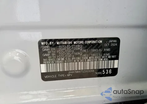 2025 Mitsubishi Eclipse Cross Se z USA, uszkodzony, nr VIN JA4ATWAA7SZ003248